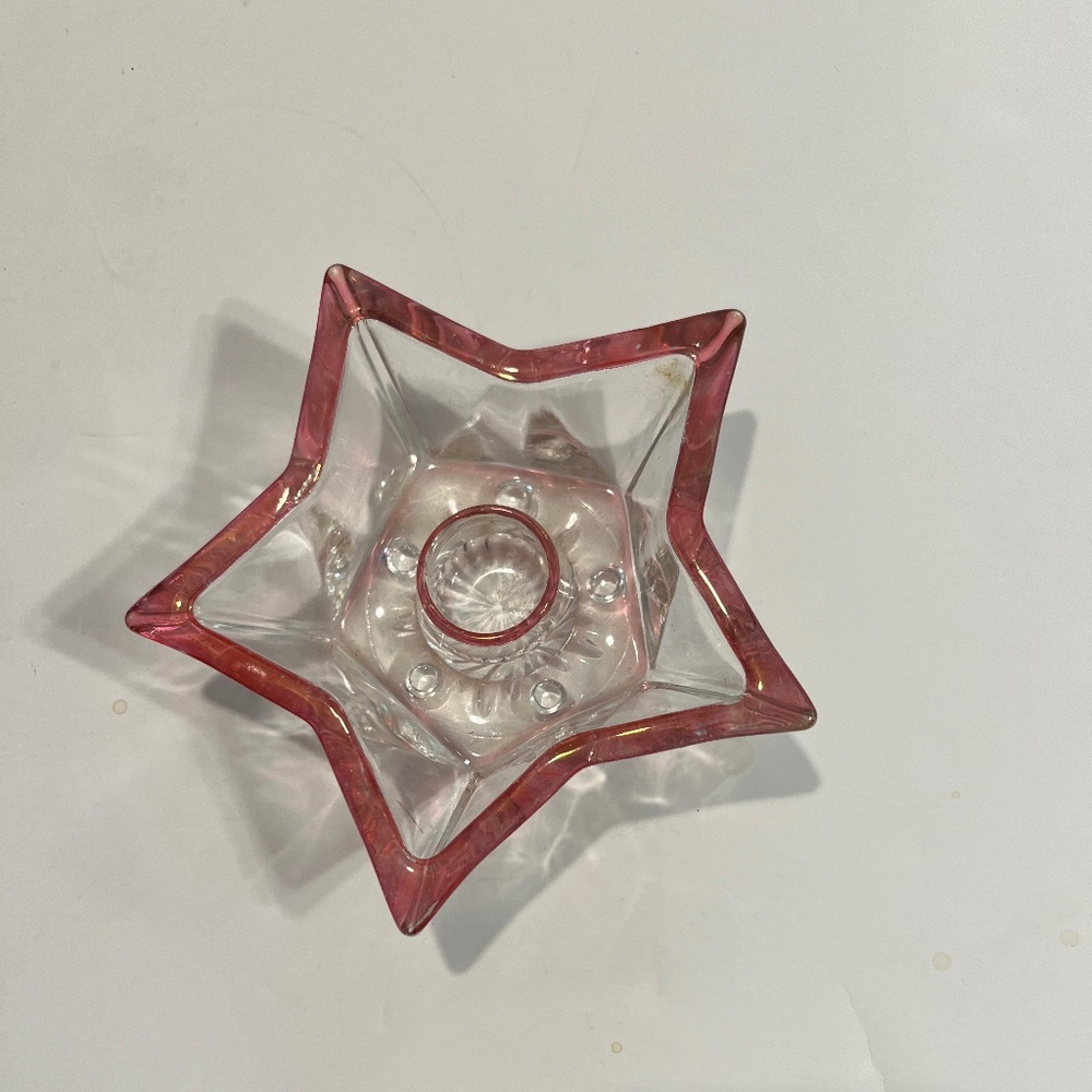 Vintage Hazel Atlas Ruby Cranberry Flashed Glass Star Candle Holder